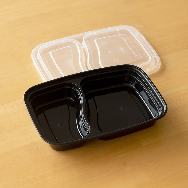 Reusable Stackable Dual Chamber Rectangle Box Takeaway Containers With Lid For Rice Vegetable