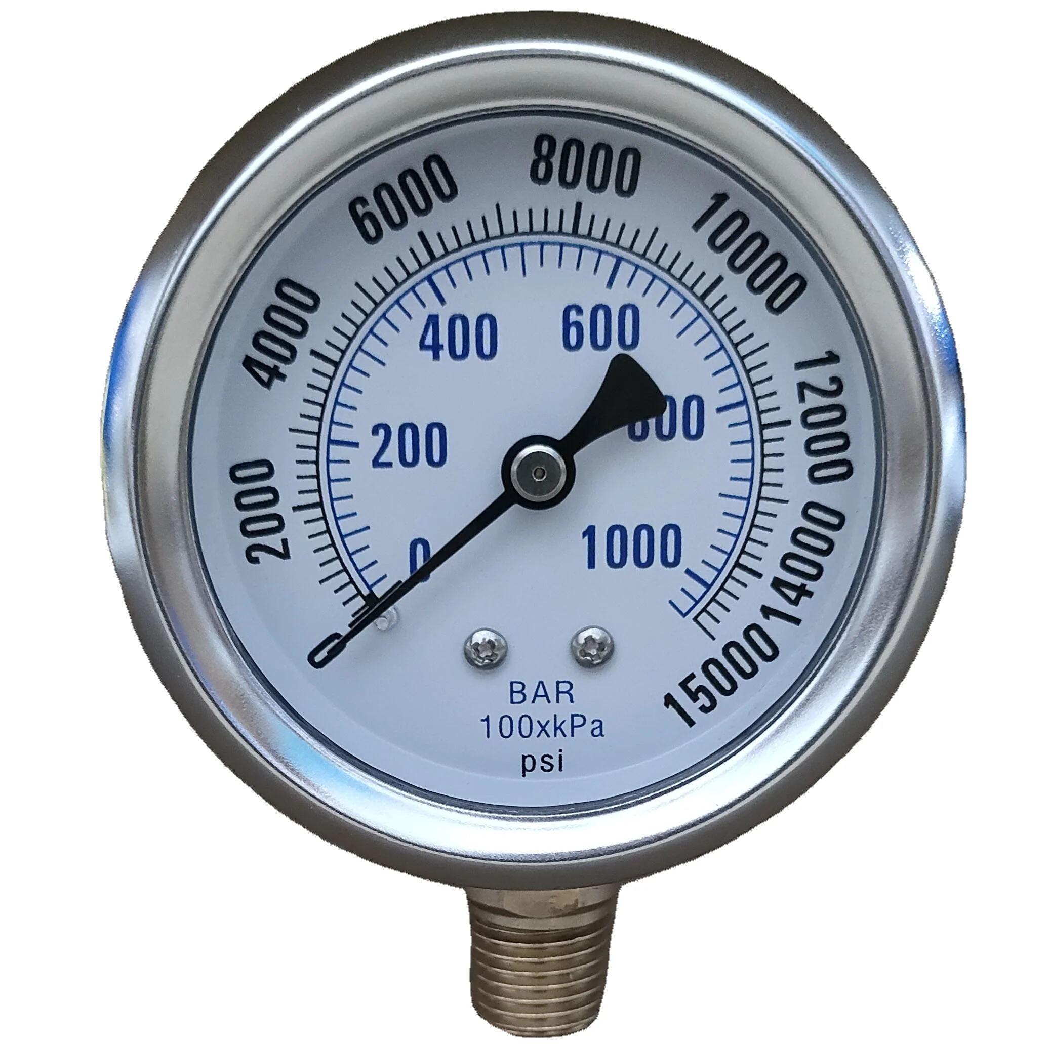 Good quality hot sale 63mm bottom U-shaped clamp installation ss oil filled pressure gauge