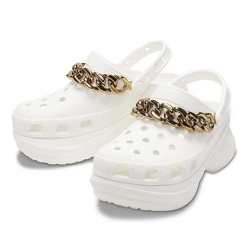 Wholesale colorful rock chain clogs shoe charms decoration accessories suitable for clogs bulk silver gold decoration chains