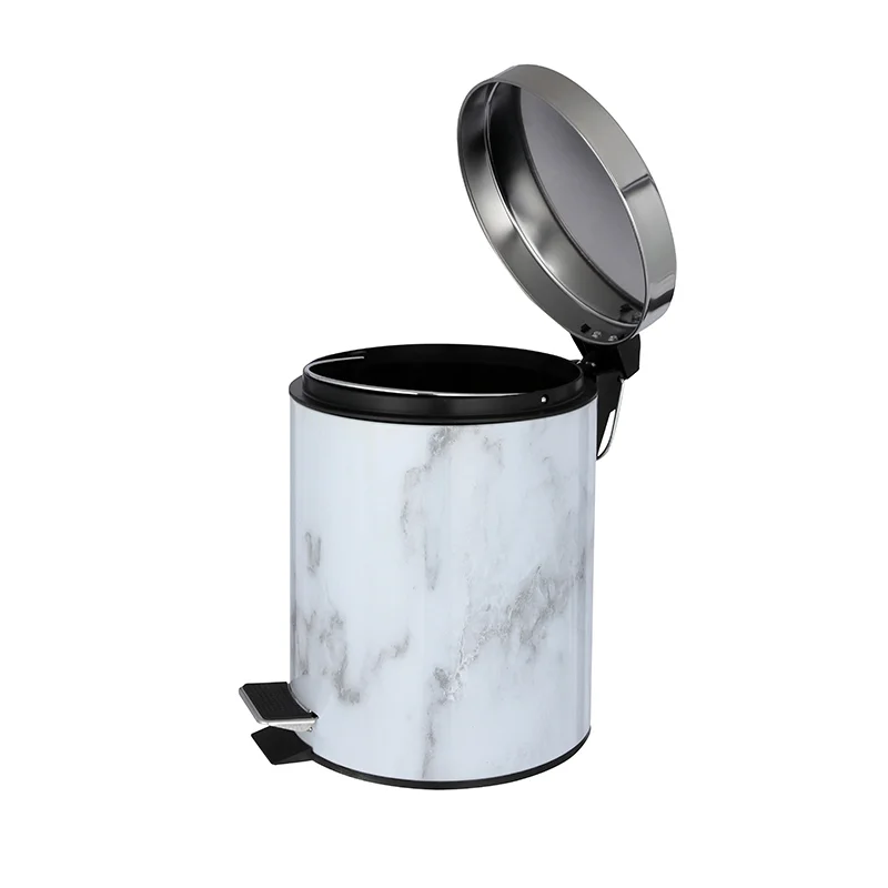 Marble Surface Bathroom Waste Bin set Metal Bathroom Dust Bin Hotel Garbage Container with Toilet Brush