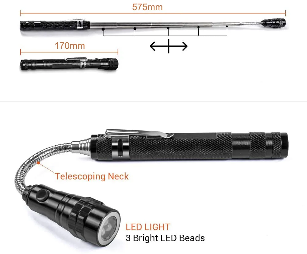 Customized Logo Practical Gifts For Men LED Magnetic Pickup tool Telescoping Flexible Flashlight For Car Repair