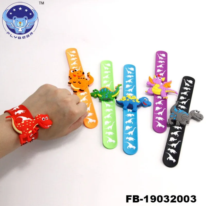 Flybear Cute Silicone Dinosaur Slap Bracelet Kids Snap On Bracelet dinosaur Beautiful Printed On Silicone Snap Wristband
