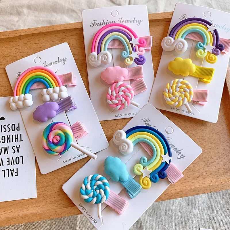 Kid Rainbow Hair Clips Set Candy color Cute hairpin cute clouds Hair Clips Accessories