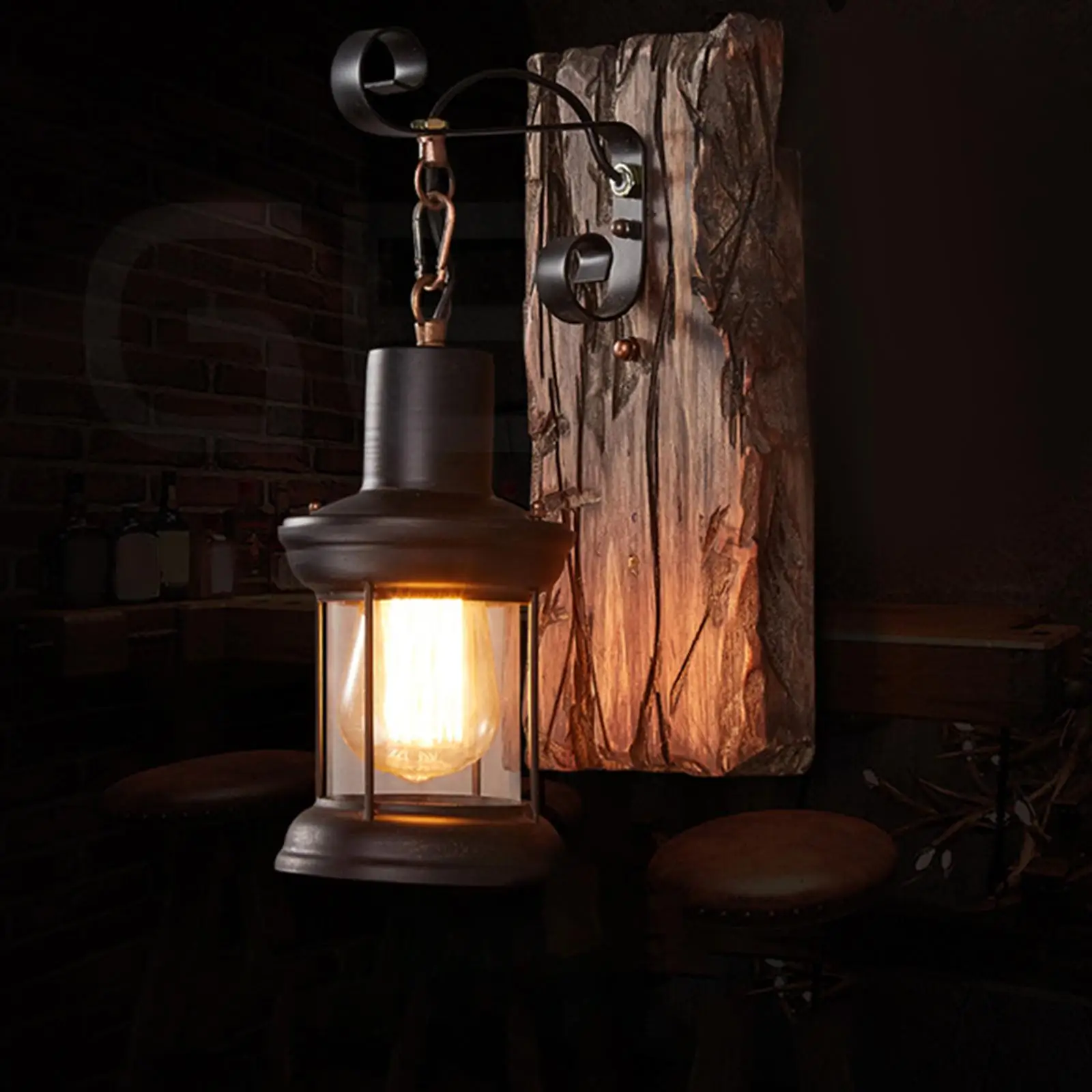 Timjay Antique Style Industrial Decorate Iron Metal Art for Bar Loft Corridor led Wood Wall Sconce Light E27 Rustic Wall Lamp