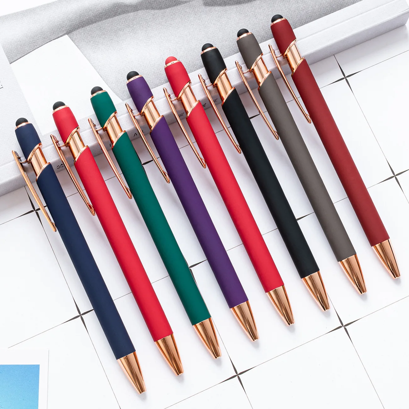 1.0 mm Black Ink Rose Gold Ballpoint Pen with Stylus Tip, 2 in 1 Stylish Metal Stylus Pen for Touch Screens