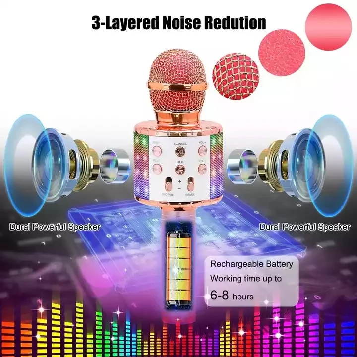 cheapest WS858L colourful led light microphone wireless speaker portable speaker within FM HIFI outdoor speaker for KTV speach