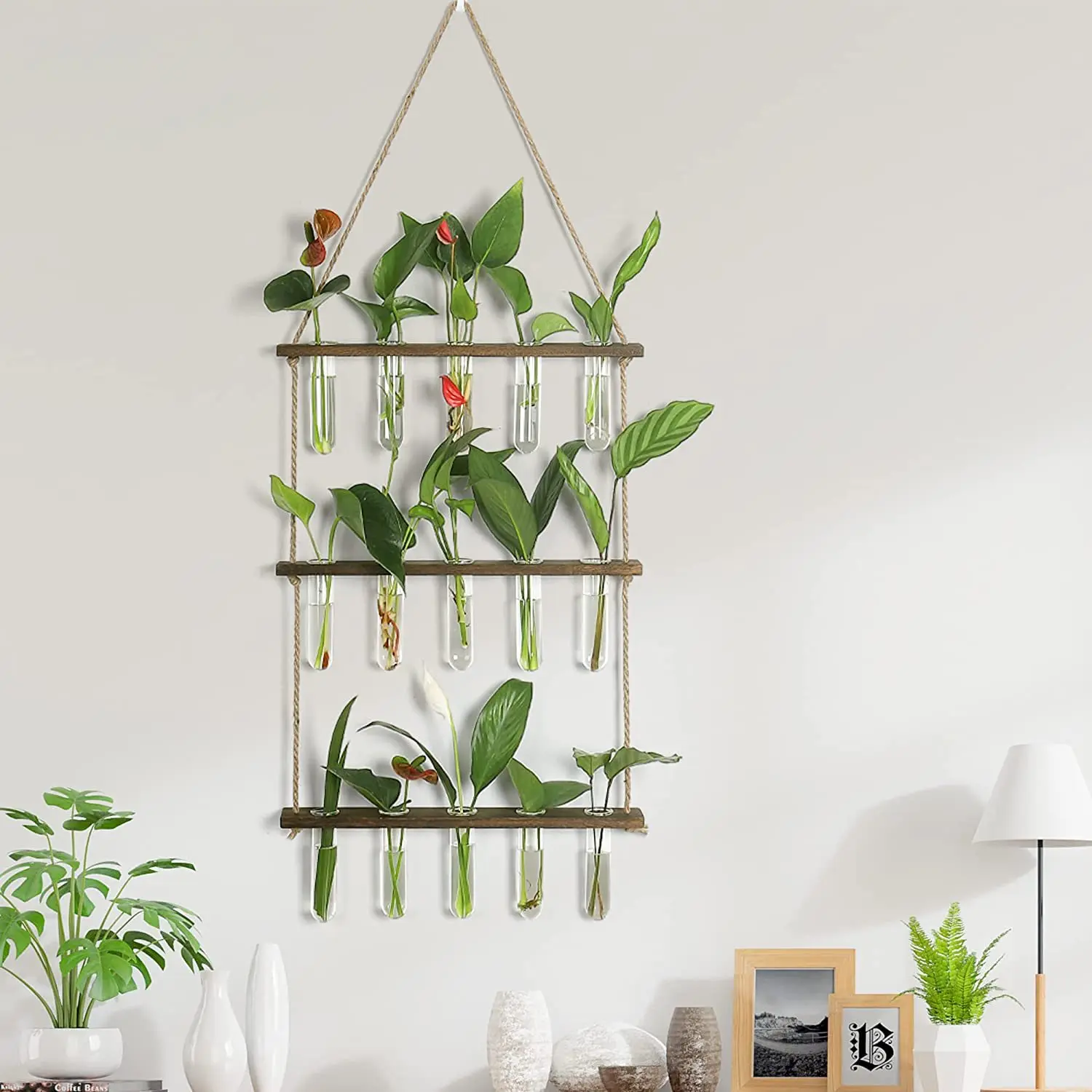 NISEVEN Hot Sales Decor Hanging Plants Rack Wall Mounted Plant Stand With Propagation Tubes 3 Tiered Wall Hanging Terrarium
