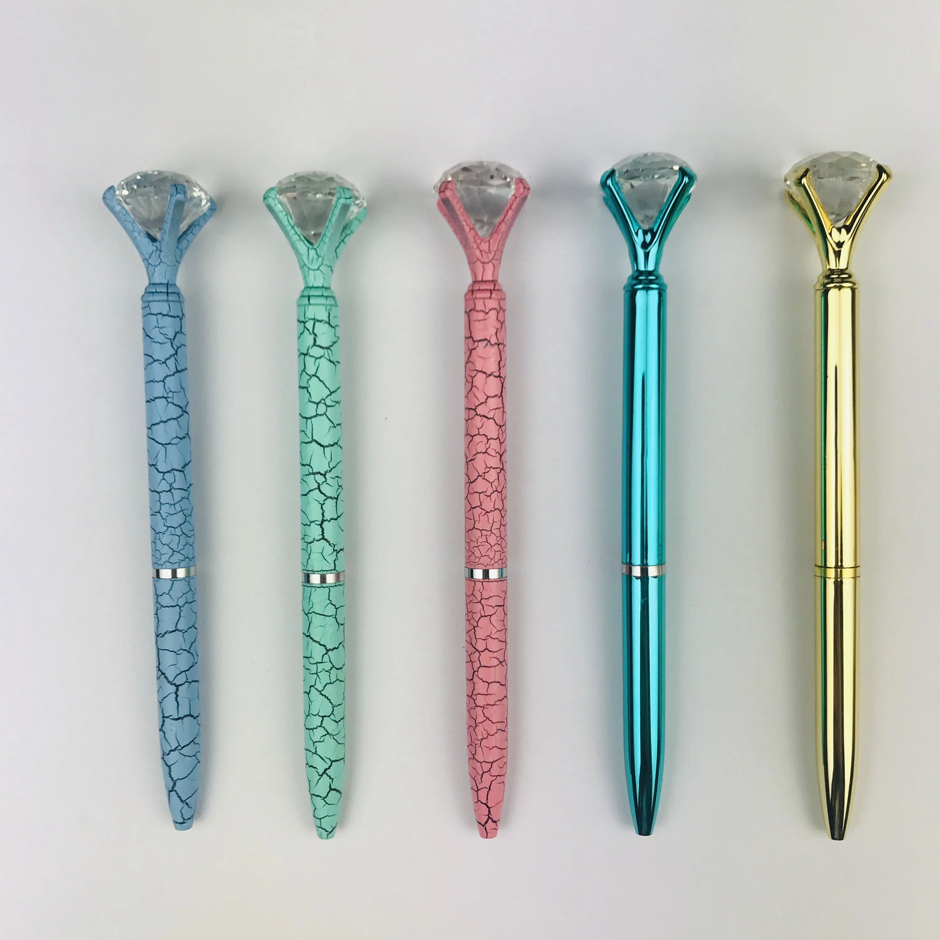 High quality luxury gold custom logo clear crystal big diamond top cute pen