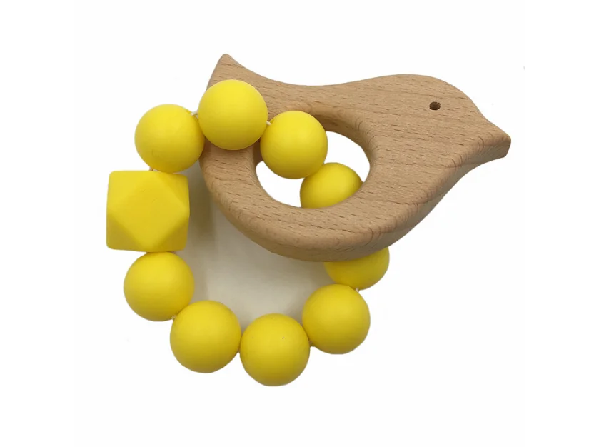 Wholesales Wooden Baby Infant Teether Beaded Animal Charm Chewing Toy Teething Bracelet