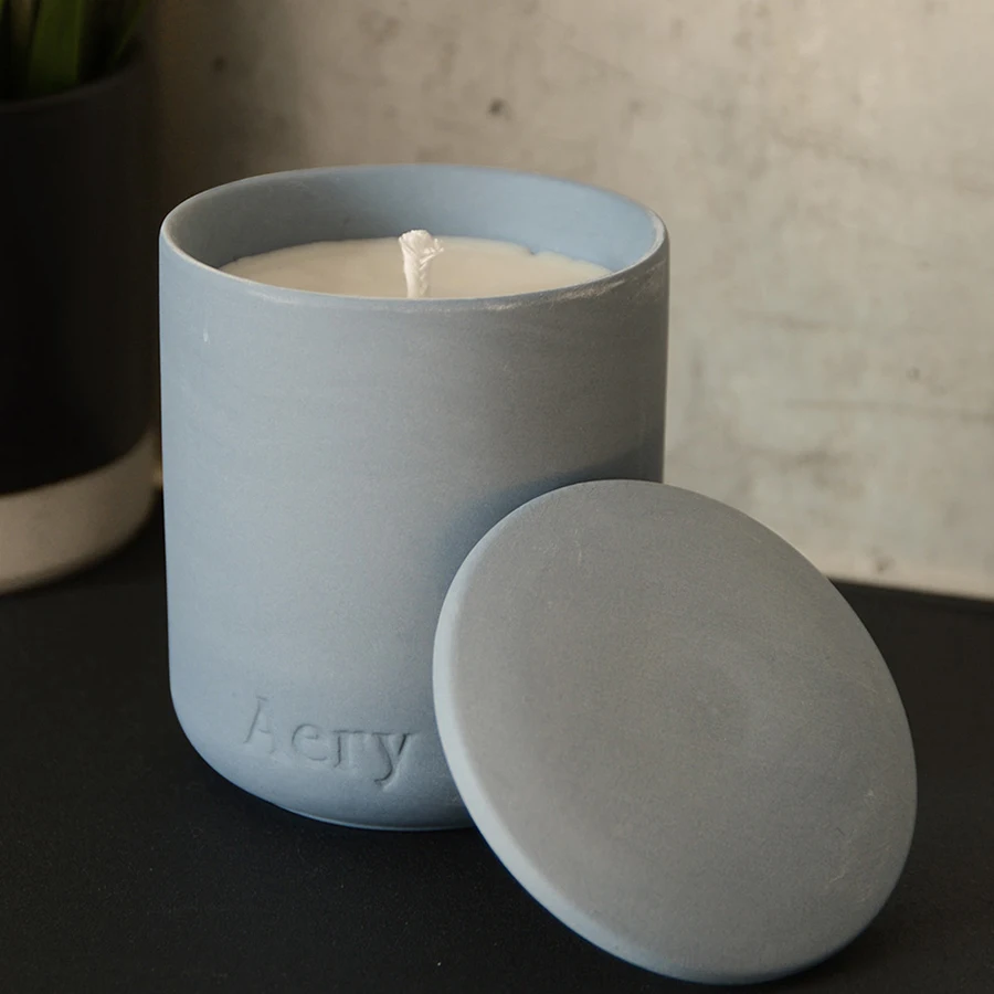 Refined Scented Soy Wax White Blue Candles Container Custom Logo Small Pink Matte Empty Clay Ceramic Candle Jars with lid