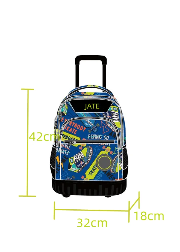 New Fashion Lightweight 3 in 1 Day-pack With Wheels Fashionable Student Trolley Bag For Boys Cool School Backpack