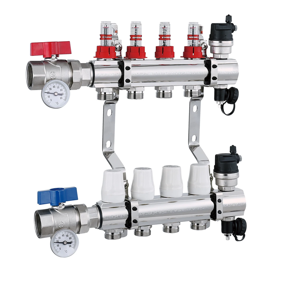 water manifold brass plastic manifold gauge digital with flowmeter & bracket for heating system