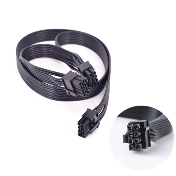60cm Black PCI Express 8pin To Dual 6+2Pin Power Supply Cable PCIE 8 Pin 1 To 2 Spliter Power Graphics Module Cable
