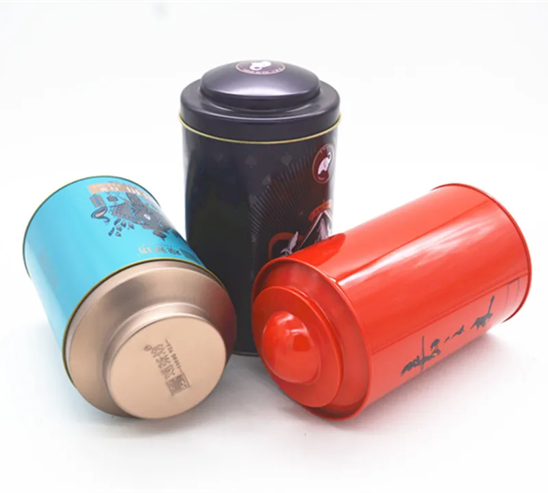 chinese tea canister round luxury gold vintage metal tea tin with double lid loose tea caddy tin