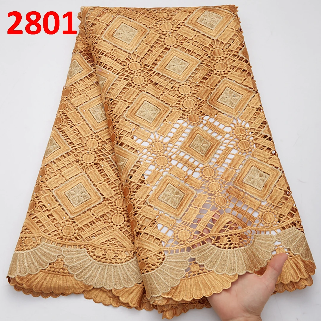2801 Embroidery Guipure Lace Fabric With Beads Lace High Quality African Cord Lace Fabric For Garment With Beads For Dubai