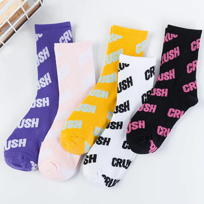 
Hellosport Custom Label Wholesale Oem Brand Woven Logo Socks Design Crew Cotton Custom Fashion Socks For Women 