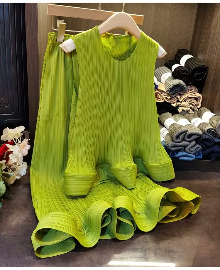 Hong Kong lotus лист качели модный жилет без рукавов Топ + плиссированная юбка костюм комплект из двух предметов