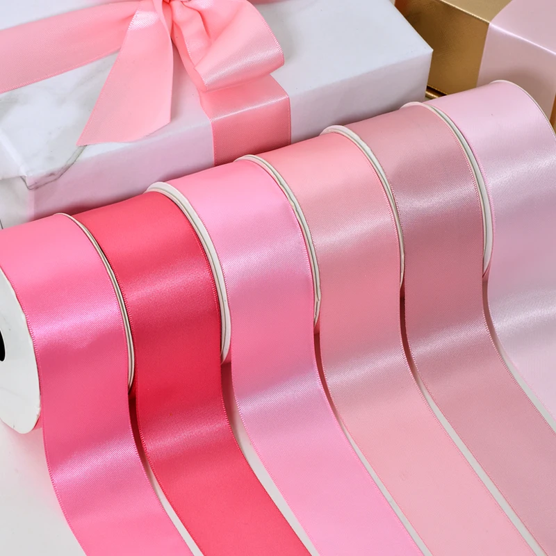 Wholesale Custom 196 Colors 100 Yard Single Face Plain 1 1/2 inch 100% Polyester Silk Satin Ribbons 38mm Pink