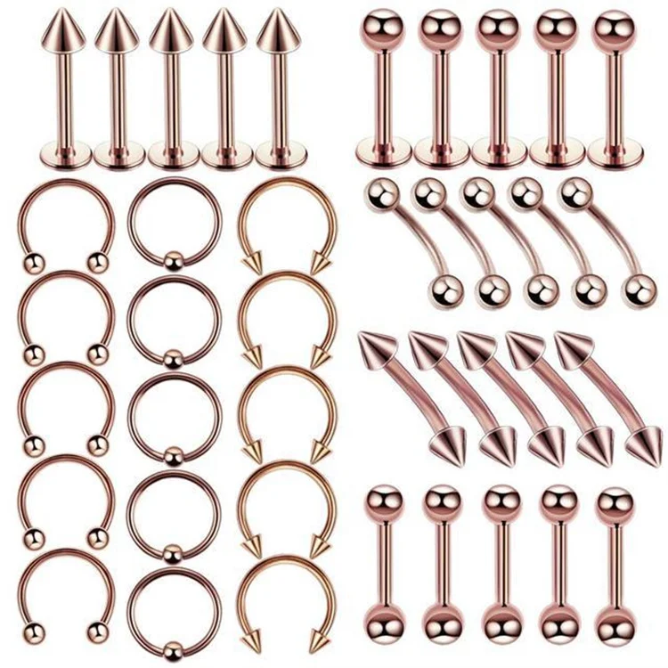 40pcs new simple eyebrow nails tongue nail setstainless steel  piercing jewelry nose ring nose nails