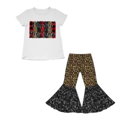 Sweet happy new year OEM children clothes two pieces set ruffle shorts bell-bottom baby girl outfit boutique kids clothing set