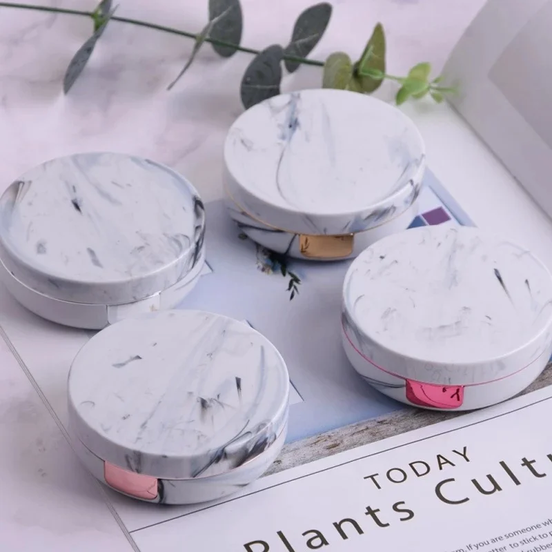 Portable Marble Pattern Surface Contact Lens Case Round Mirror Cover Travel Container Holder