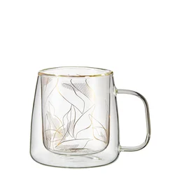 Samyo Heat Resistant Tea Cups Insulated Coffee Glasses Double Wall Glass Mugs with decals