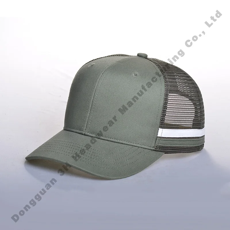 Structured High Profile 5/6 Panel Double Stripes Mesh Trucker Hat Custom 2 Stripe Trucker Caps Hats with Side Stripes