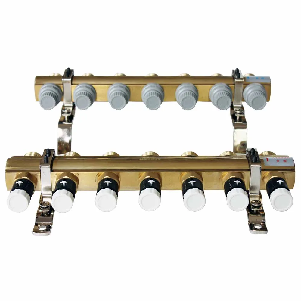 HF216P 7 loop underfloor heating water mixing temperature control distribution center brass manifolds
