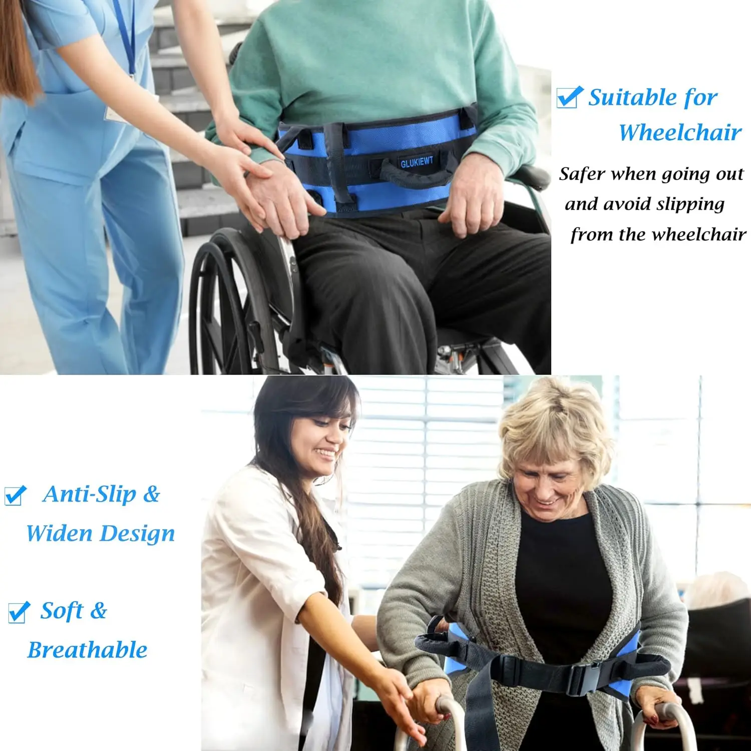 Non Slip Gait Transfer Belts for Seniors with Padded Handles Widen Medical Gate Belt for Elderly Inside Patient Transfer Walking
