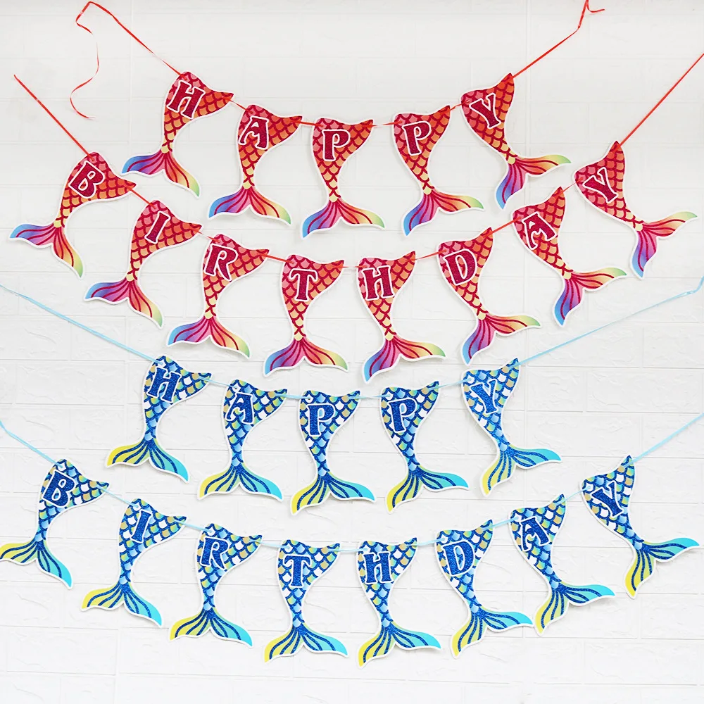 2021 Hot sale custom supplies princess party birthday banner dress kids little mermaid party favors mermaid party decorations