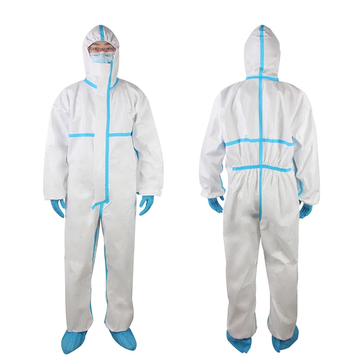  Комбинезон Hazmat-костюм нетканый микропористый Тип 5/6 Одноразовые Ce медицинской защитной одежды класс II 3 слоя из нетканого материала pp + pe