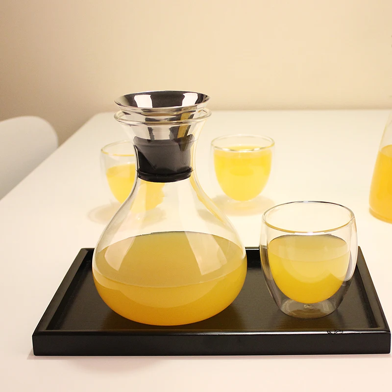 Thermo Clear Glass Water Jug Carafe Pitcher with Stainless Steel Flow Lid for Milk, Coffee, Serving Wine, Homemade Ice Tea