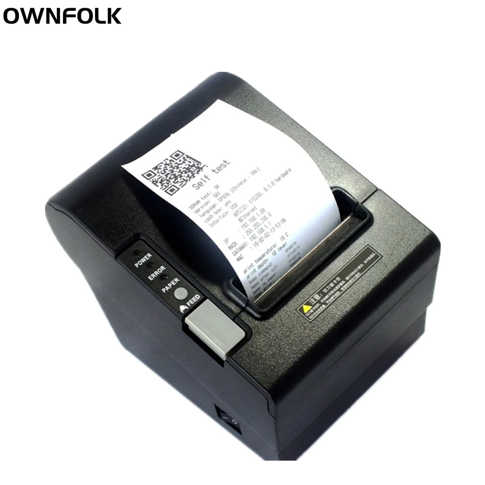 OWNFOLK 80mm Thermal Receipt Printer Automatic cutter Restaurant Kitchen POS Printer USB+Ethernet printer Serial port