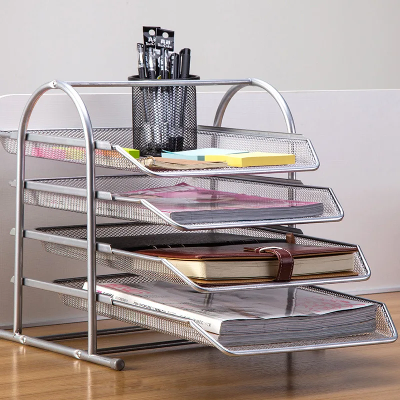 Office Desktop Mesh Storage A4 Paper File Tray 4 Tier Metal Black File Document Organizer File Paper Letter Tray Document Tray