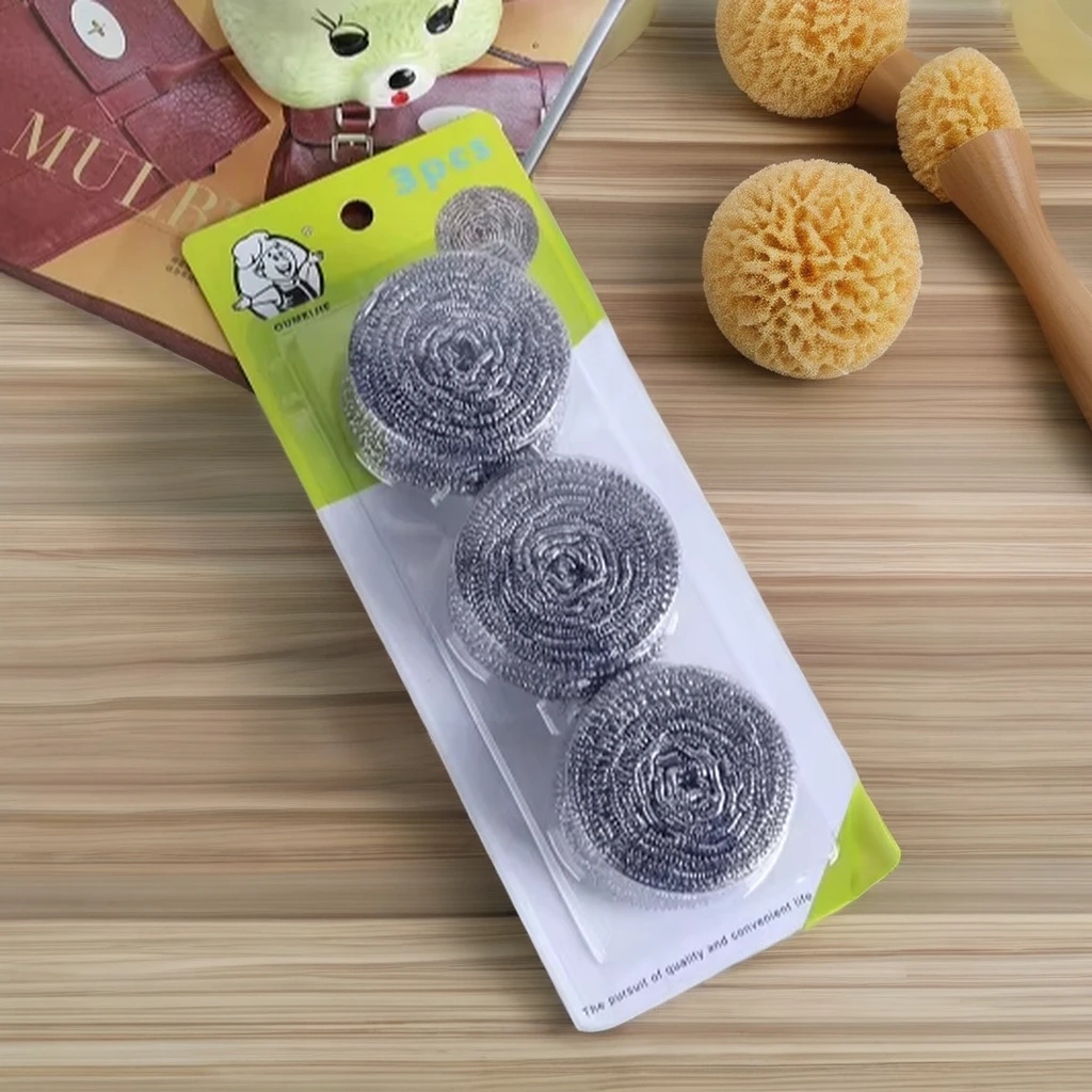 New low price stainless steel dish mesh scrubber sponge 3pc stainless steel wire ball