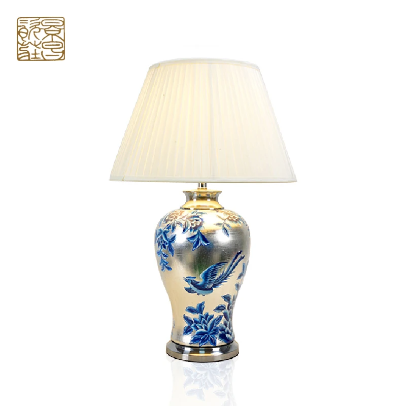 Chinese style blue flower figure antique table lamp