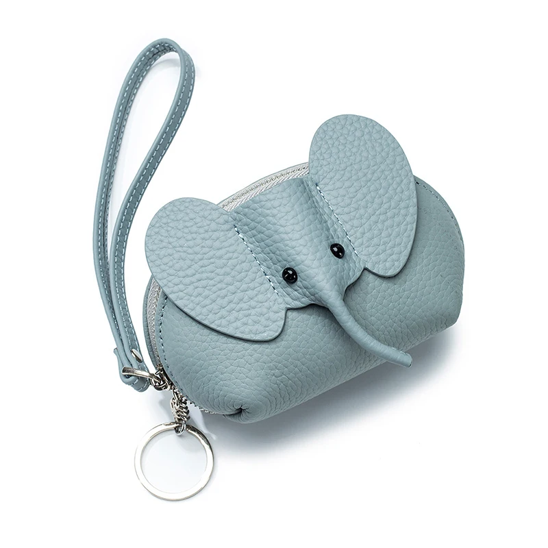 Creative Mini Wallet Genuine Leather Cartoon Cute Elephant Coin Purse Solid Color Ladies Fashion Zipper Portable Lipstick Bag