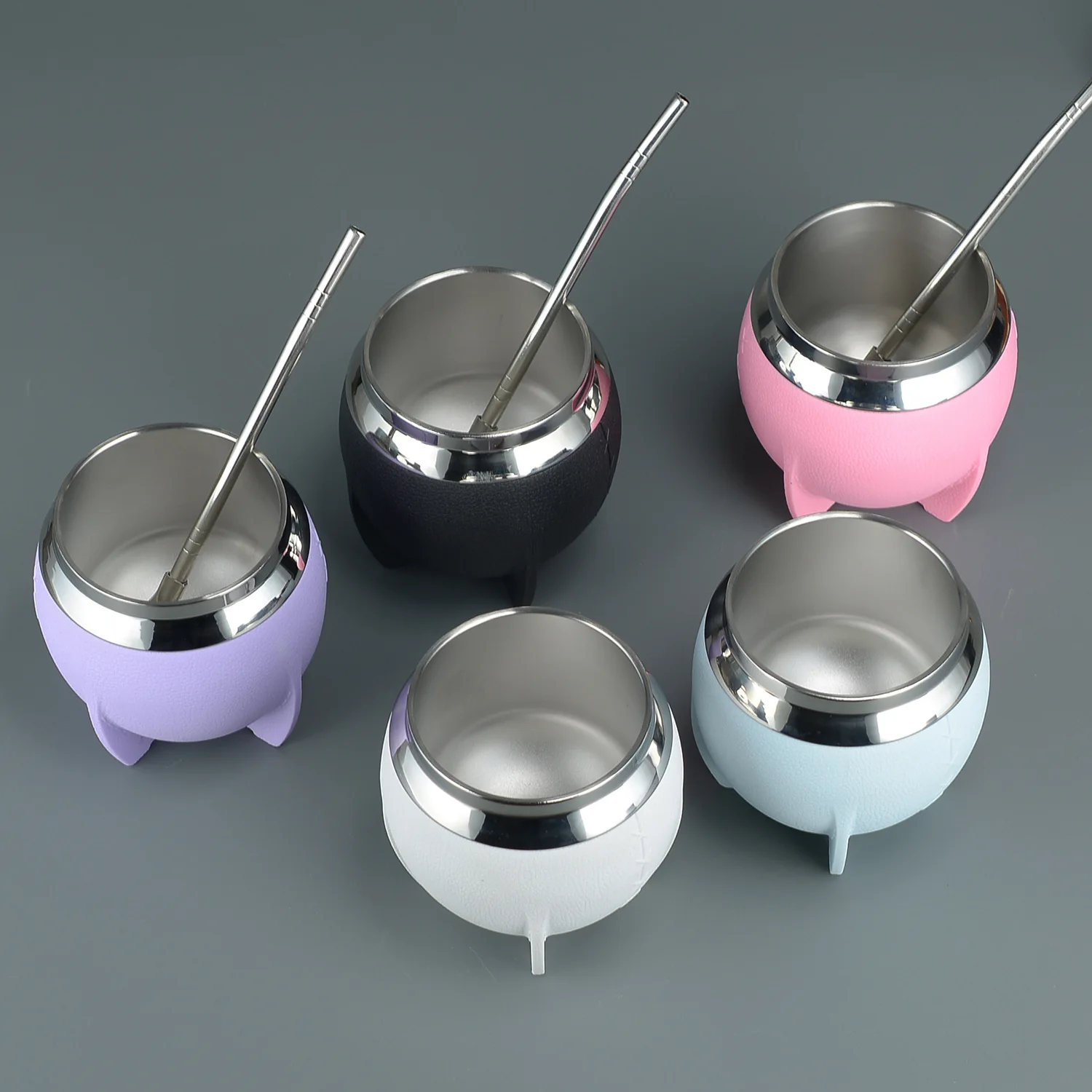 280ml Yerba Mate Gourd Leather Stainless Steel Coffee Yerba Para Mate Argentina Cup With Bombilla Straw