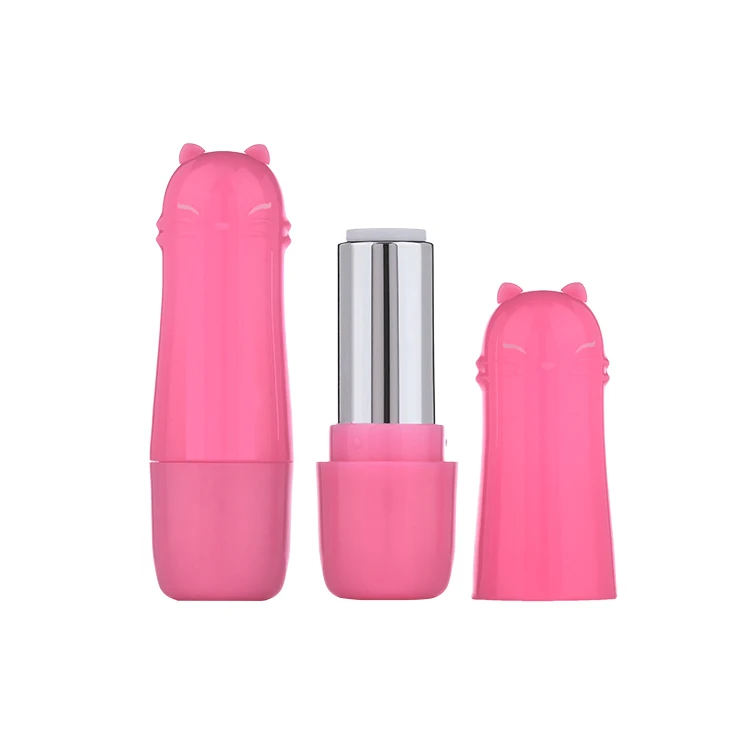 Wholesale plastic cute 12.1mm empty pink lipstick container case cat shape lipstick tubes