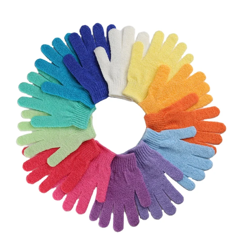Custom Nylon Five Fingers Mitt Massage Dead Skin Remover Body Exfoliator Gloves Body Scrubber Shower Exfoliating Bath Gloves