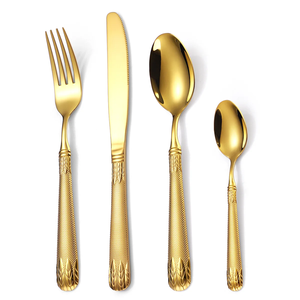 Golden 4pcs/set 18/10 embossed western tableware set 304 stainless steel creative western steak spoon knife cutlery