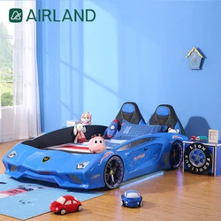 Airland Modern LED Lamp Wooden Bed Frame Bedroom Furniture Grils Boys Kids Race Cars Beds Children Full Size Car Bed