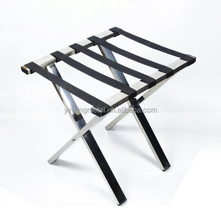 
201 Stainless Steel Folding Silver Luggage Rack Stand for Hotel Room Bedroom Living Room 