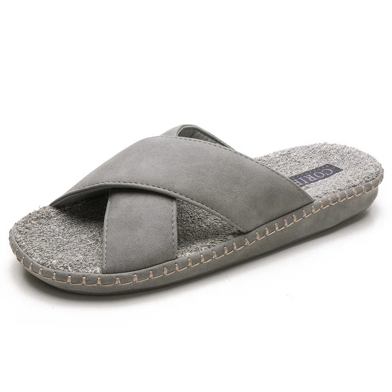 Customize logo Comfortable high quality  Men Casual Cross band Slippers Causal Flats Slippers