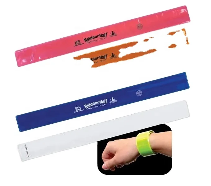 glow in dark high visibility pvc slap wristband with logo Highly Reflective Wearable Wrist/Ankle Bands Snap Safety Armbands