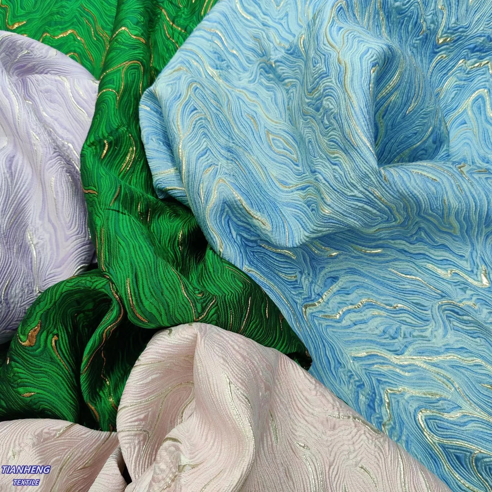 Luxury new design light metallic brocade jacquard lurex wave designer fabric for fashion garments