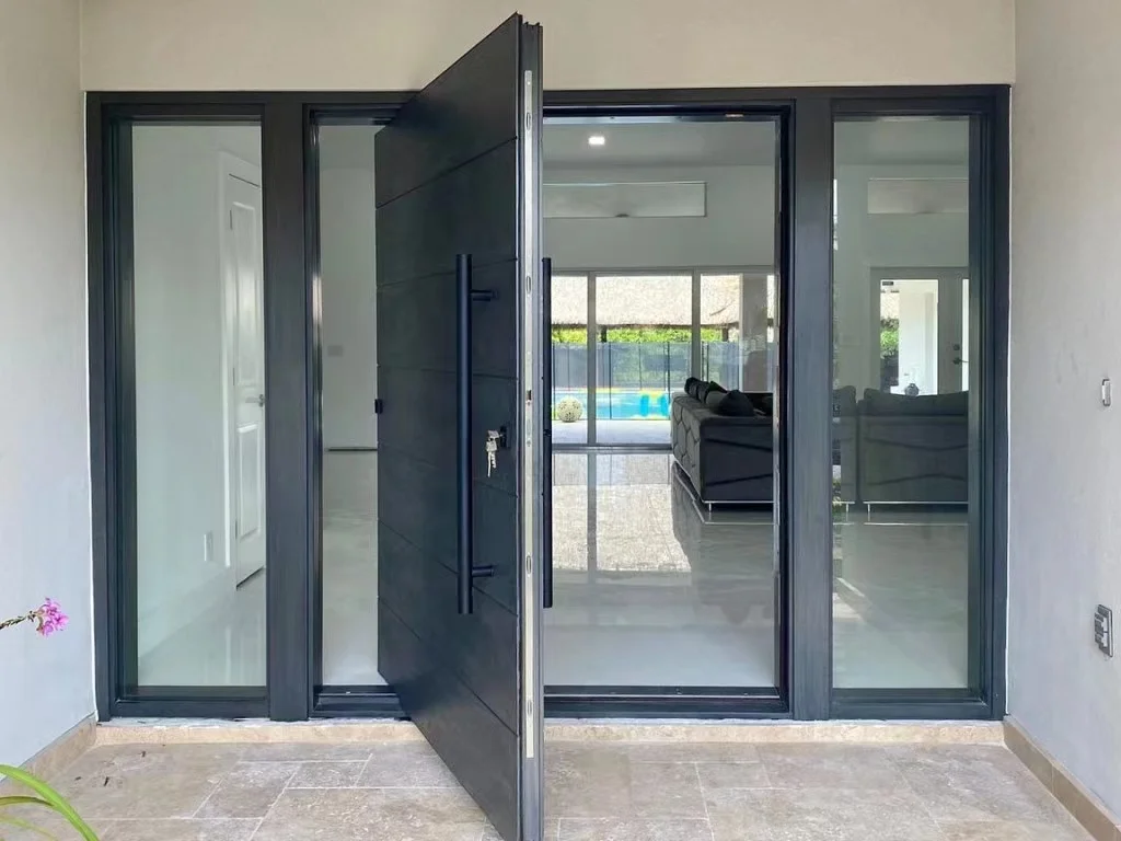 European Style Exterior Center Front Door  Solid Wood Main Door With Smart Door Lock