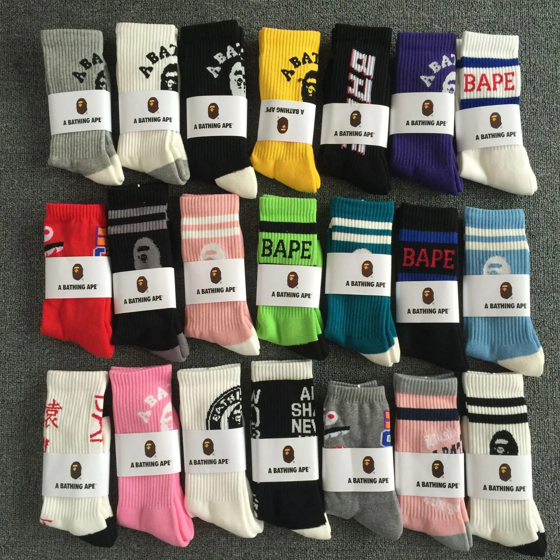 Wholesale High Quality Unisex Casual Cotton Bapees Crew Ape Socks Bulk Designer Sports Socks for Men