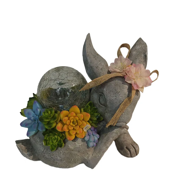 Garden Rabbit Statues Holding Magic Orb with Solar LED Lights outdoor Easter Decors for Patio Balcony Yard Ornament