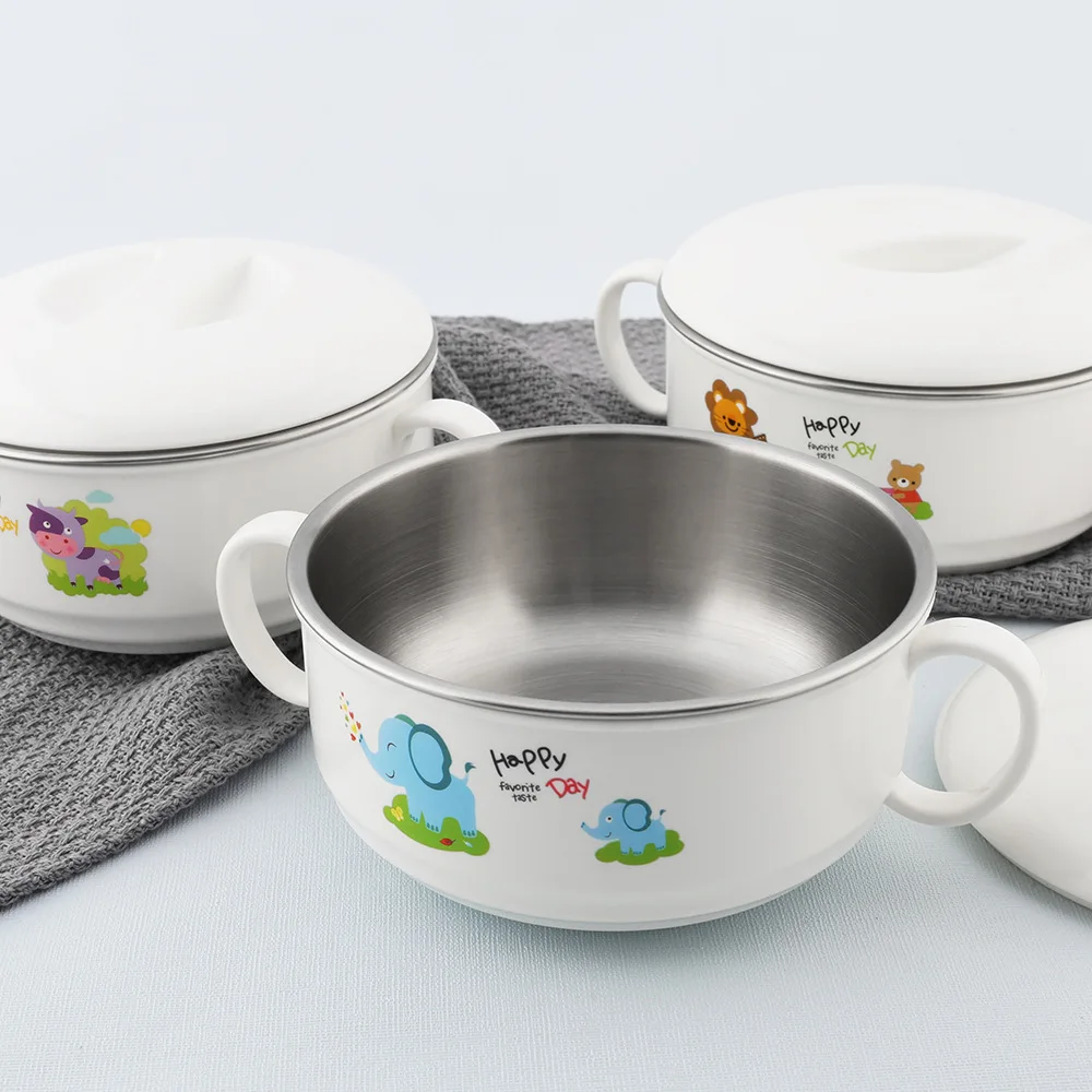 Multicolored Amazing 304 Stainless steel bpa Free Anti Spill Baby Insulated Feeding Food Bowl with Lid